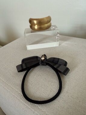 Limlim | Gold Tone Bar elastic and  Black Plaid Bow Hair Tie elastic